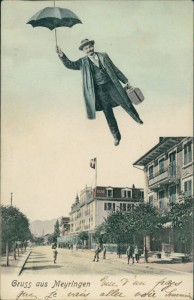 Alte Ansichtskarte Meiringen, Mann mit Schirm