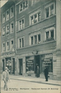 Alte Ansichtskarte Winterthur, Marktgasse - Restaurant Salmen (R. Breining)