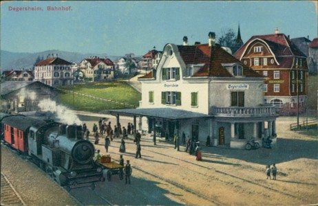 Alte Ansichtskarte Degersheim, Bahnhof mit Dampflock