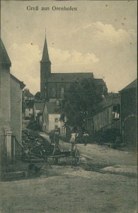 Alte Ansichtskarte Orenhofen (Speicher), Teilansicht mit Kirche