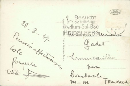 Adressseite der Ansichtskarte Heidelberg, Reichsautobahn