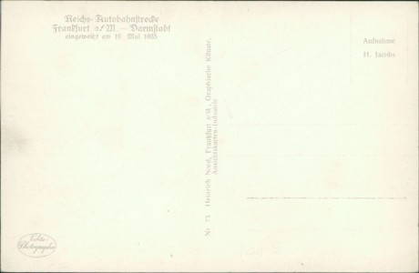 Adressseite der Ansichtskarte Reichs-Autobahnstrecke Frankfurt a/M. - Darmstadt, Brücke über den Main, Partie v. d. Mainzerstraße, Anfahrt zur Brücke