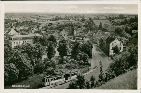 Alte Ansichtskarte Aachen-Kornelimünster, Teilansicht mit Straßenbahn