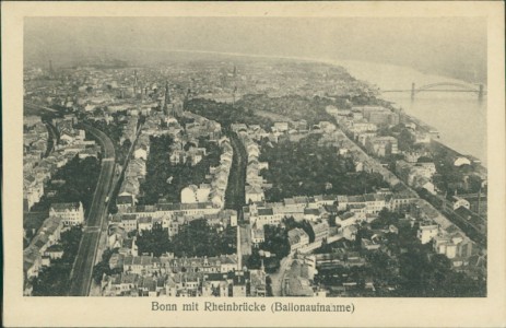 Alte Ansichtskarte Bonn mit Rheinbrücke, Ballonaufnahme