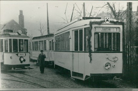 Alte Ansichtskarte Herne, Straßenbahn Linie "Herne-Castrop", Echtfoto, Abzug ca. 1970er Jahre, Format ca. 13,5 x 9,5 cm