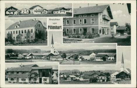Alte Ansichtskarte Pittenhart (Obing), Mehrbildkarte mit Parzinger's Warengeschäft