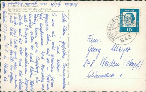 Adressseite der Ansichtskarte Buch (Postbauer-Heng), Mehrbildkarte mit Gasthaus Holzammer