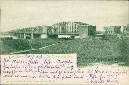 Alte Ansichtskarte Graudenz / Grudziądz, Die Eisenbahnbrücke