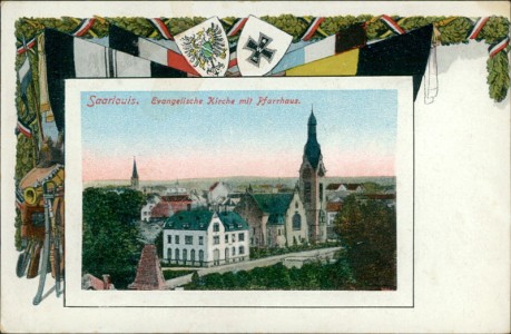 Alte Ansichtskarte Saarlouis, Evangelische Kirche mit Pfarrhaus