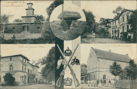 Alte Ansichtskarte Lamsdorf / Łambinowice, Truppenübungsplatz, Hotel zum goldenen Stern, R. Klennert's Restauration