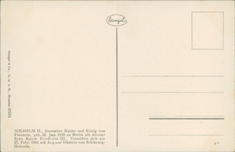 Adressseite der Ansichtskarte Wilhelm II, Deutscher Kaiser und König von Preussen