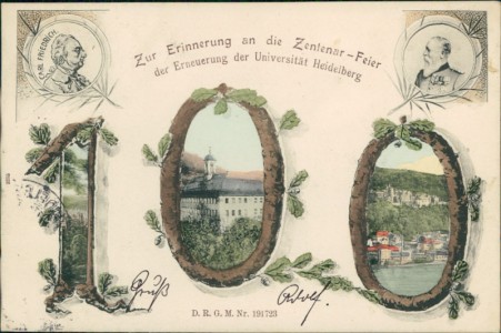 Alte Ansichtskarte Studentika, Zur Erinnerung an die Zentenar-Feier der Erneuerung der Universität Heidelberg
