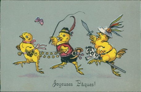 Alte Ansichtskarte Joyeuses Pâques / Frohe Ostern, vermenschlichte Küken