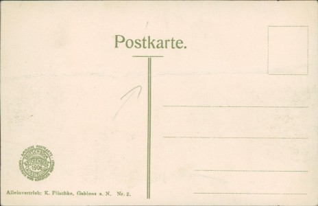 Adressseite der Ansichtskarte Reichenberg / Liberec, Hauptgebäude der Deutschböhm. Ausstellung Reichenberg 1906 (HORIZONTALER KNICK)