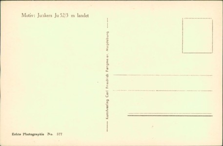 Adressseite der Ansichtskarte Aus deutschen Landen, Junkers Ju 52/3 m landet