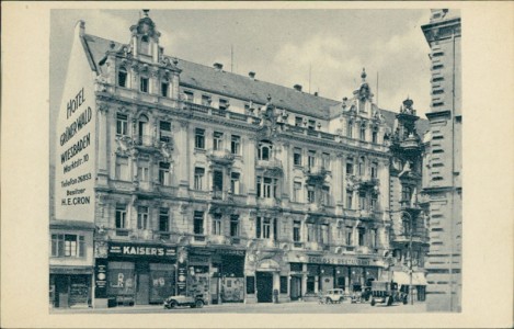 Alte Ansichtskarte Wiesbaden, Hotel Grüner Wald, Marktstr. 10