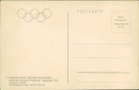 Adressseite der Ansichtskarte Reichssportfeld, Deutsche Kampfbahn