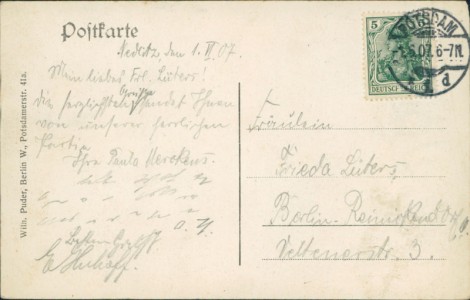 Adressseite der Ansichtskarte Potsdam-Nedlitz, Dampferhaltestelle
