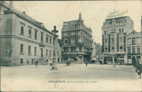 Alte Ansichtskarte Bielefeld, Altes Rathaus und Markt