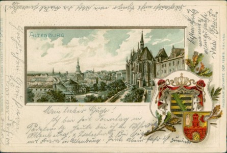 Alte Ansichtskarte Altenburg, Teilansicht mit Wappen