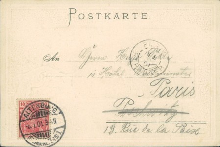Adressseite der Ansichtskarte Altenburg, Teilansicht mit Wappen