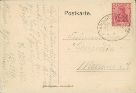 Adressseite der Ansichtskarte Altenburg, Führer durch die Leinawaldung