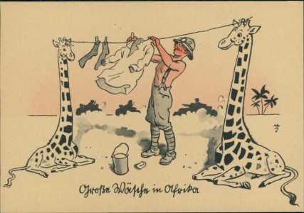 Alte Ansichtskarte Große Wäsche in Afrika, Zeichnung Max Zschoch, Entnommen aus "Soldatenblätter für Feier und Freizeit"