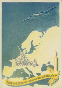 Alte Ansichtskarte Die Luftwaffe schützt uns auch in der Kriegs-Weihnacht 1941, Herausgegeben vom Luftgaukommando VI, Entwurf: Flg. Schwarz