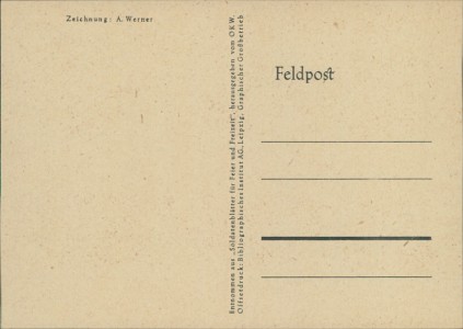 Adressseite der Ansichtskarte Der "Bomben"-Schuß, Zeichnung A. Werner, Entnommen aus "Soldatenblätter für Feier und Freizeit"