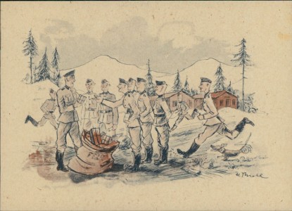 Alte Ansichtskarte Ausgabe Feldpost, Zeichnung Soldat H. Thiele, Entnommen aus "Soldatenblätter für Feier und Freizeit"