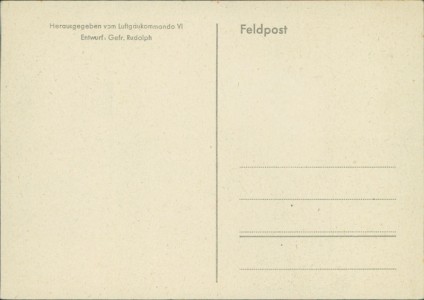 Adressseite der Ansichtskarte Feldpostkarte Kriegsweihnacht, Herausgegeben vom Luftgaukommando VI, Entwurf: Gefr. Rudolph
