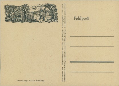 Alte Ansichtskarte Feldpostkarte, Zeichnung Heinz Kießling, Entnommen aus "Soldatenblätter für Feier und Freizeit"