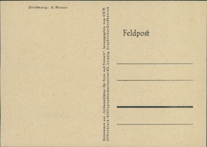 Adressseite der Ansichtskarte Danebengegriffen, Fußball, Zeichnung A. Werner, Entnommen aus "Soldatenblätter für Feier und Freizeit"