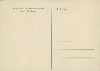 Adressseite der Ansichtskarte Fröhliche Weihnachten, Herausgegeben vom Luftgaukommando VI, Entwurf: Gefr. Gocke
