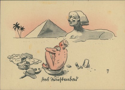 Alte Ansichtskarte Das Wüstenbad, Zeichnung Max Zschoch, Entnommen aus "Soldatenblätter für Feier und Freizeit"