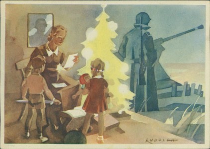 Alte Ansichtskarte Feldpostkarte Kriegsweihnacht, Herausgegeben vom Luftgaukommando VI, Entwurf: Gefr. Rudolph