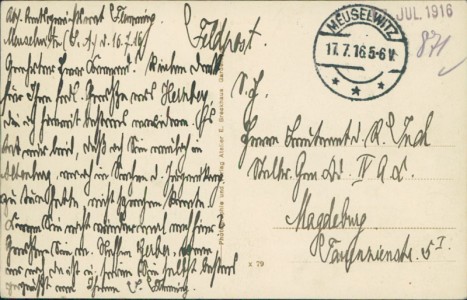 Adressseite der Ansichtskarte Gardelegen, Kandine des 8. Landsturm-Infanterie-Ersatz-Bataillon IV. 26