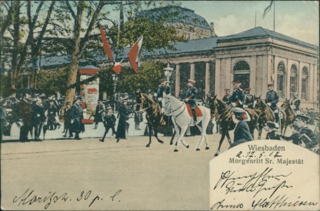 Alte Ansichtskarte Wiesbaden, Morgenritt Sr. Majestät