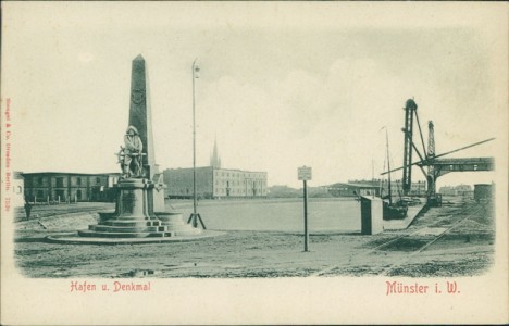 Alte Ansichtskarte Münster, Hafen u. Denkmal