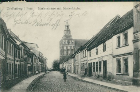 Alte Ansichtskarte Greifenberg / Gryfice, Marienstrasse mit Marienkirche