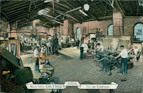 Alte Ansichtskarte Leipzig, Masch.Fabrik Karl Krause, Teil der Schmiede