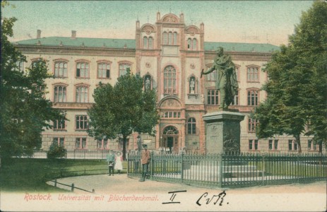 Alte Ansichtskarte Rostock, Universität mit Blücherdenkmal