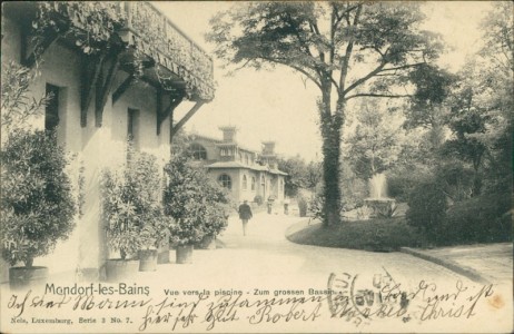 Alte Ansichtskarte Mondorf-les-Bains, Vue vers la piscine - Zum grossen Bassin (Nels, Luxemburg)