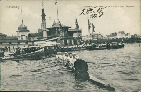 Alte Ansichtskarte Rudern / rowing / aviron, Hamburg. Alsterlust während der Hamburger Regatta