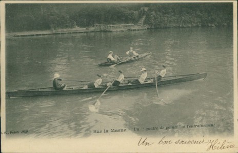 Alte Ansichtskarte Rudern / rowing / aviron, Sur la Marne. Un "quatre de pointe" à l'entrainement