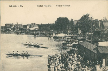Alte Ansichtskarte Berlin-Grünau, Ruder-Regatta - Vierer Rennen