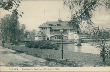 Alte Ansichtskarte Rudern / rowing / aviron, Hamburg. Bootshaus des Ruderclub "Allemannia v. 1866"