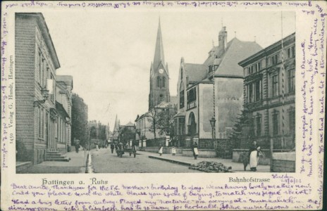 Alte Ansichtskarte Hattingen, Bahnhofstrasse (RECHTER RAND BESCHNITTEN)