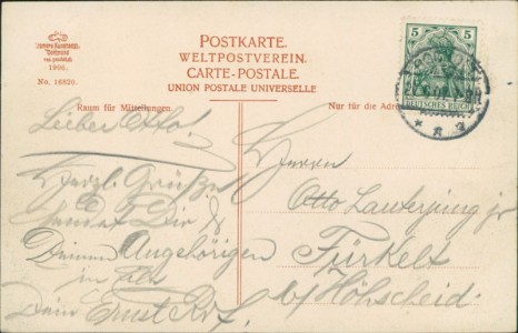 Adressseite der Ansichtskarte Bocholt, Josefskirche mit Karolinger- u. Kaiserstrasse