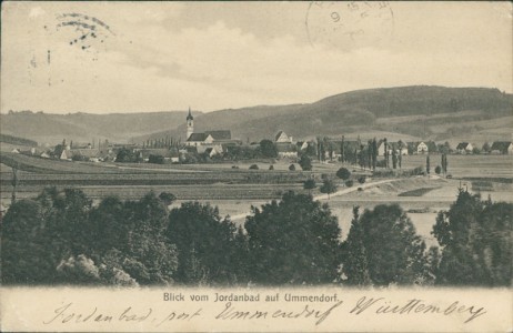 Alte Ansichtskarte Ummendorf, Blick vom Jordanbad auf Ummendorf